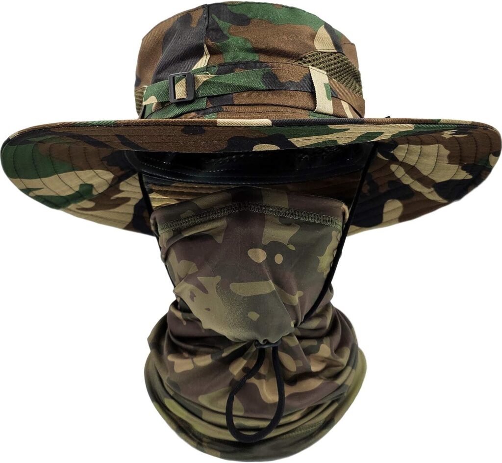 ehsbuy Mens Sun Hat UPF 50+ Safari Hat Summer Hat Wide Brim Camo Hiking Hat Army Boonie Hat with Cooling Multifunctional Scarf Tube Scarf Outdoor Fishing Hat