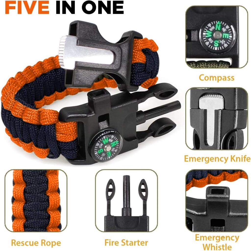 Ember Rock Paracord Survival Bracelet - 2 Pack Survival Kit Firestarter Bracelets - Includes Compass, Fire Steel, Whistle and Parachute Cord
