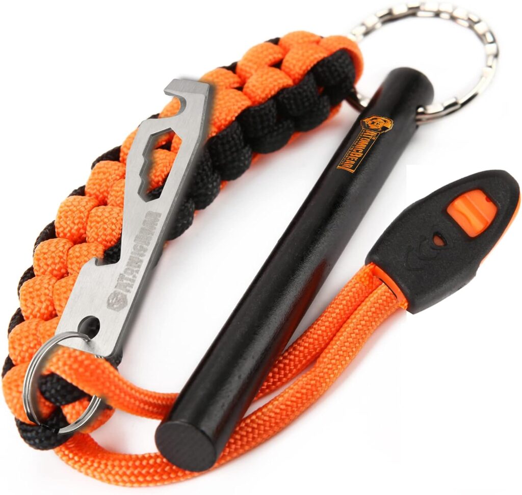 Fire Steel Outdoor - Fire Starter with Tinder - Flint Survival Kit for Outdoor Equipment - Fire Steel Set Including Paracord and Emergency Whistle - Prepper Equipment