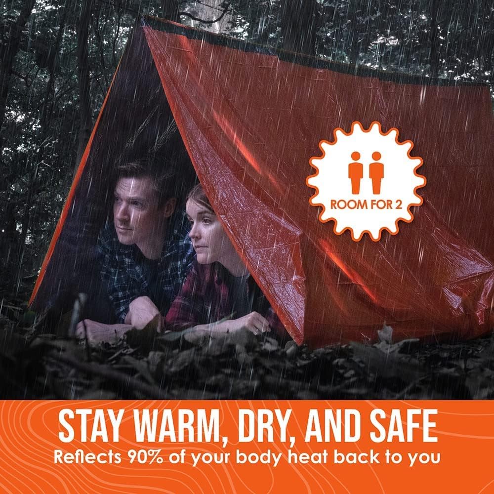 Go Time Gear Emergency Survival Shelter - 2 Person Emergency Tent - Use as a Survival Tent, Emergency Shelter, Tube Tent, Survival Tarpaulin - Includes Survival Whistle  Paracord
