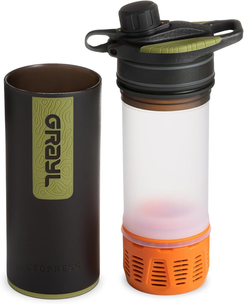 GRAYL GeoPress 710 ml Outdoor Water Filter Drinking Water I Eliminates 99.99% of All Bacteria and Viruses I Perfect for Camping, Survival and Travel (Black Camo)