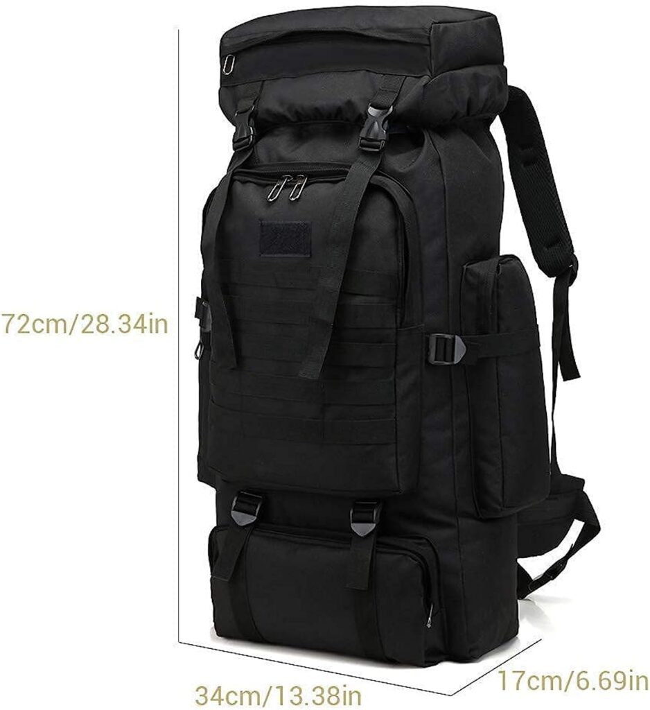 Large Backpack 60 L - 80 L, Outdoor Military Backpack for Men, Camouflage, Emergency Backpack, Waterproof, Survival-Filled Escape Backpack, Combat Backpack, Hiking Backpack, Lightweight
