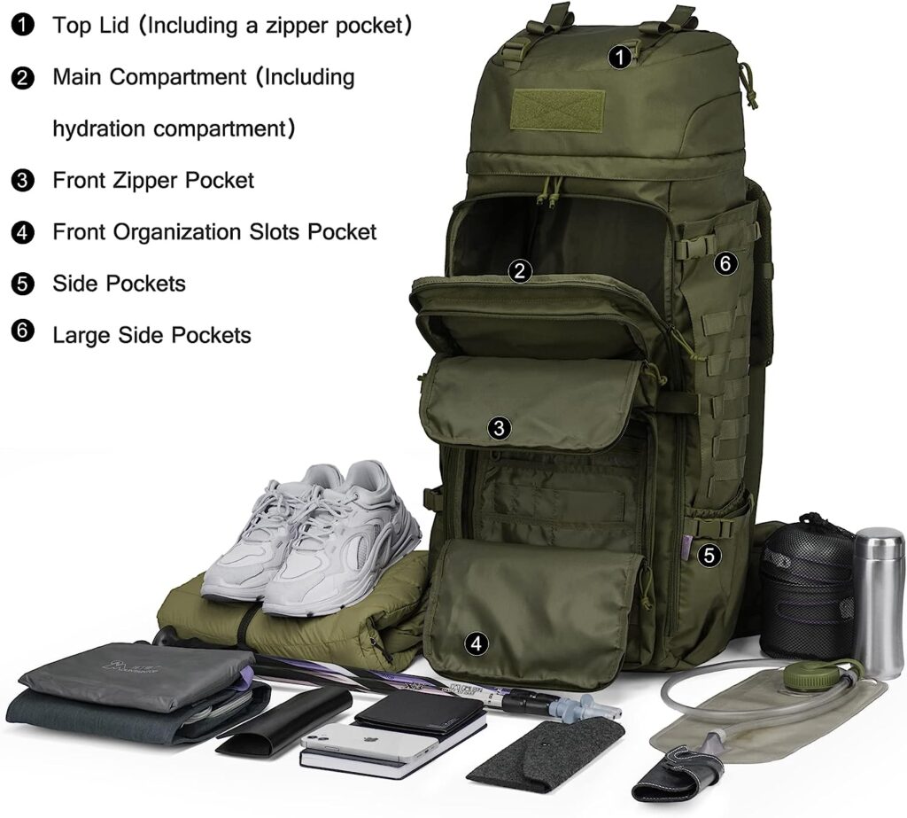 Mardingtop 75L Backpack Tactical Backpack Hiking Backpack Trekking Backpack YKK Zipper Large Capacity