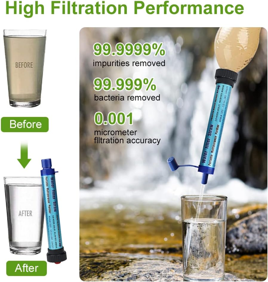 mizikuu Outdoor Water Filter, 2000 L Survival Camping Water Filter, Drinking Water Portable Outdoor Emergency and Survival Gear for Camping, Hiking, Backpacking