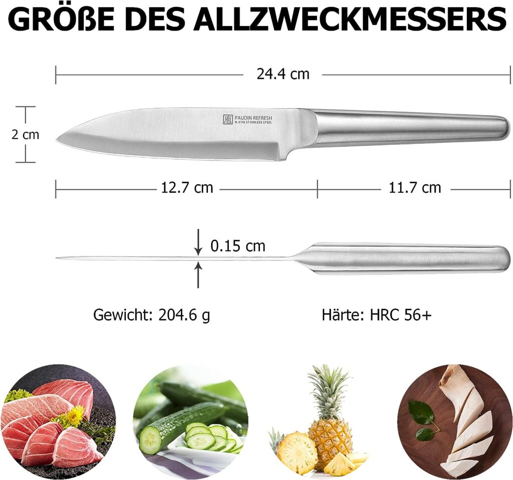 PAUDIN Chefs Knife All-Purpose Knife, Blade Length 13 cm, Professional Sharp Knife with Shatterproof Full Tang Design, High Carbon German Stainless Steel Kitchen Knife, Chefs Knife with Comfortable Non-Slip
