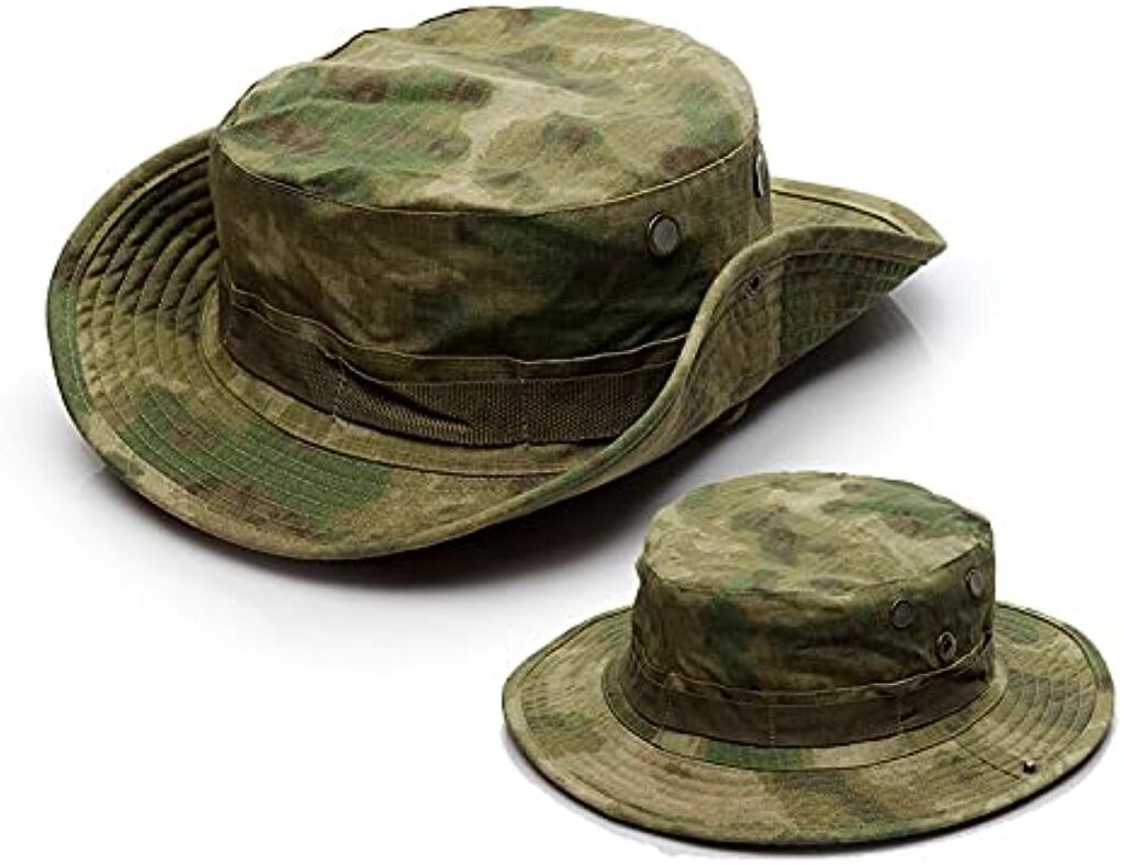QHIU Sun Hat Boonie Hat Bush Hat Fishing Hat with Chin Strap Bucket Jungle Tactical Military Army Camouflage Hat for Camping Paintball Climbing Hunting Hiking Cycling Fishing Outdoor Sports Unisex