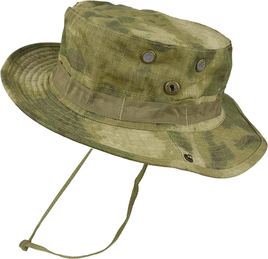 QHIU Sun Hat Boonie Hat Bush Hat Fishing Hat with Chin Strap Bucket Jungle Tactical Military Army Camouflage Hat for Camping Paintball Climbing Hunting Hiking Cycling Fishing Outdoor Sports Unisex