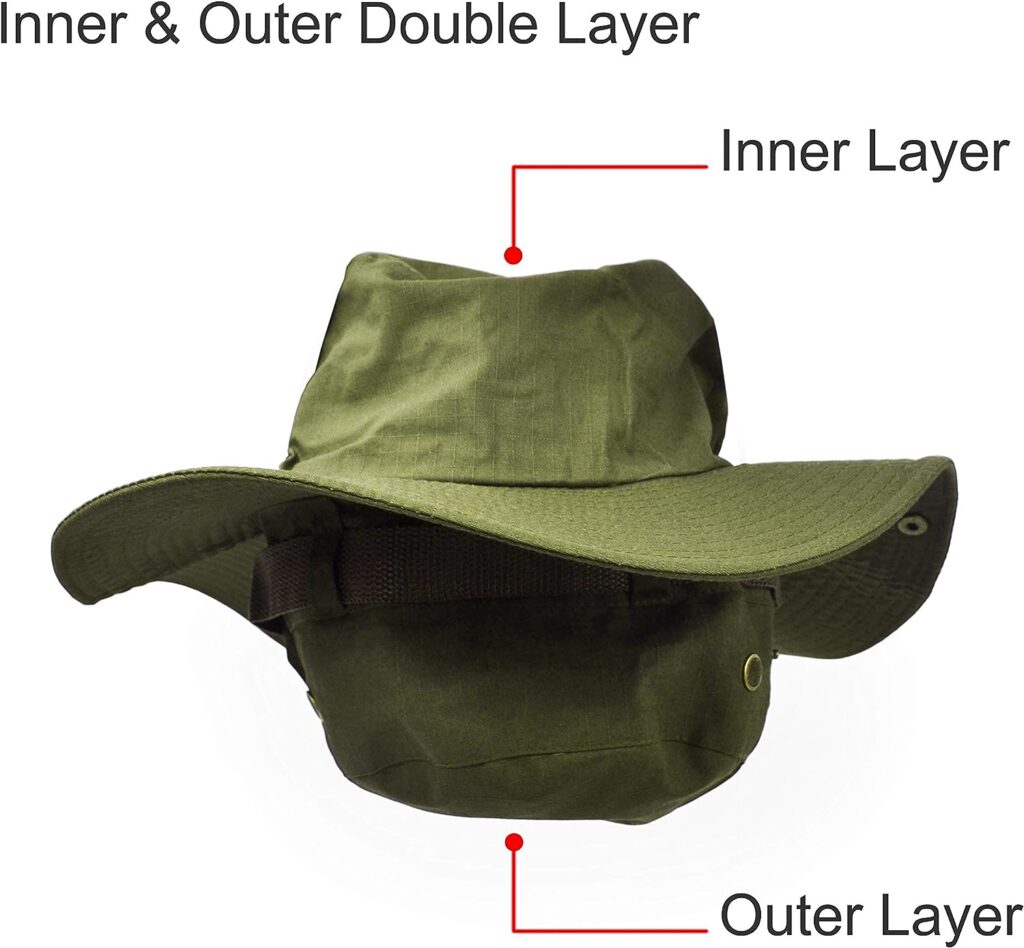 UltraKey Sun Protection Hat Wide Brim Double Layer Classic US Martial Arts Style Bush Jungle Sun Protection for Fishing Hunting Camping