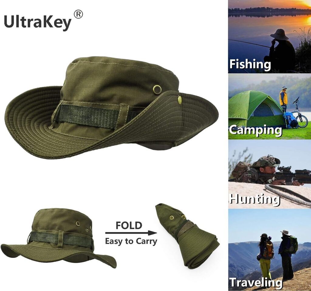 UltraKey Sun Protection Hat Wide Brim Double Layer Classic US Martial Arts Style Bush Jungle Sun Protection for Fishing Hunting Camping