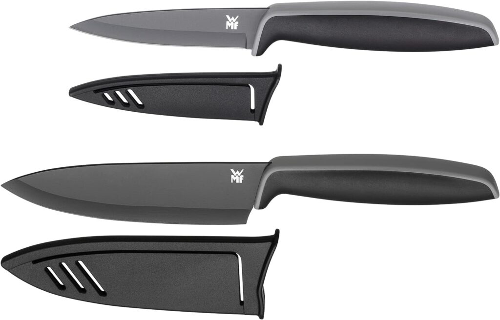 WMF 2-Piece Touch Knife Set, Black, 2 Knives, Kitchen Knives with Protective Cover, Non-Stick Coating, Chefs Knife, Utility Knife.