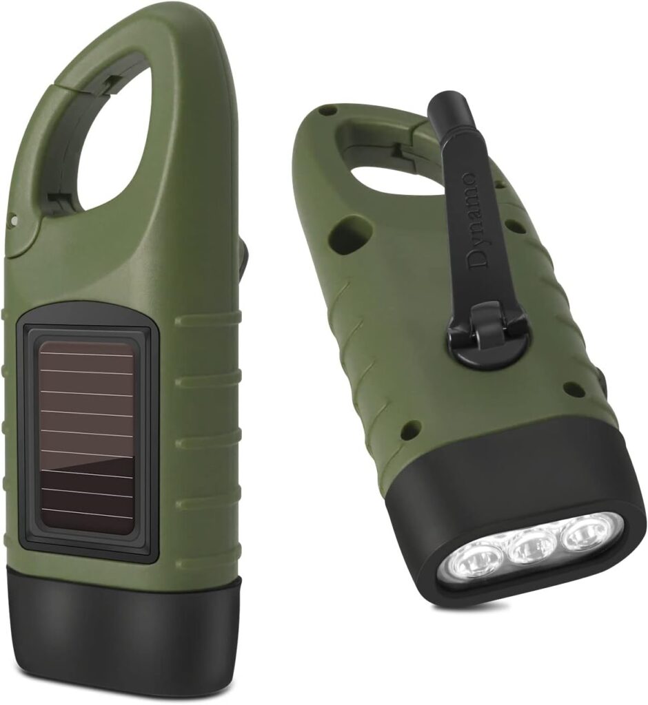 RUIZHI Hand Crank Torch 2 Pieces, Torch Crank Emergency, Dynamo Torch, Solar Torch with Hiking Buckle, Solar Lamp LED Torch for Emergency/Camping