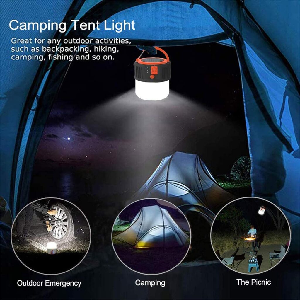 XVZ LED Solar Camping Lamp, Battery Operated, Solar Camping Hand Crank Lantern, USB Tent Lamp with 5 Light Modes for Tent, Emergency, Power Outages, Survival Kit (Black)